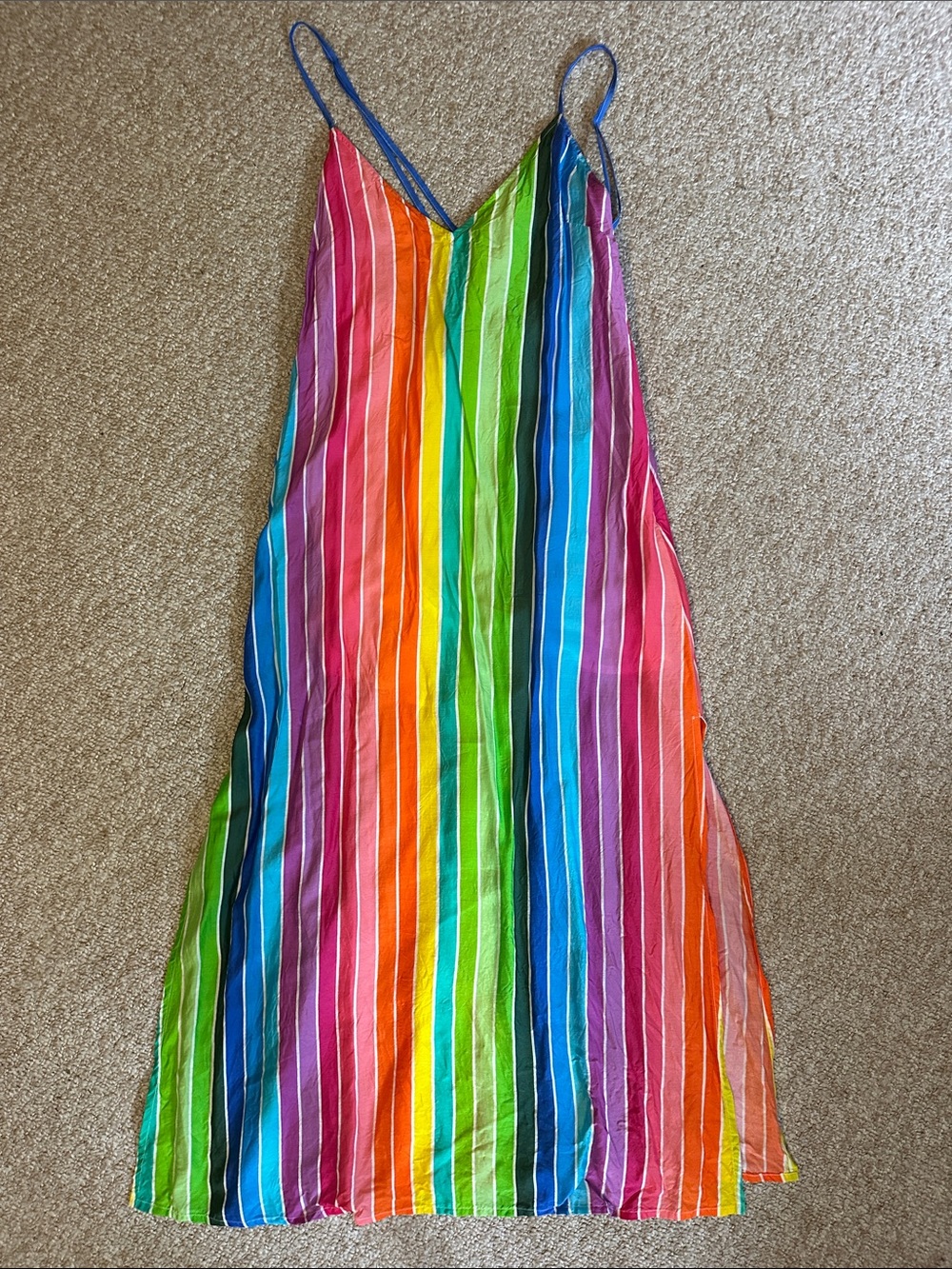 Multicolor Rainbow Stripe Slip Dress